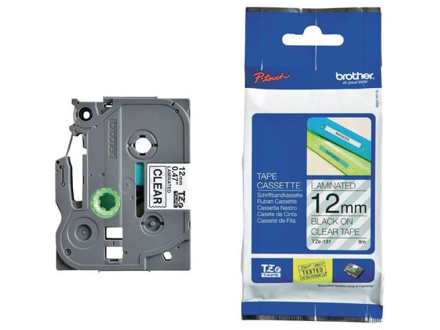 Tape BROTHER TZE131 12mm svart på klar